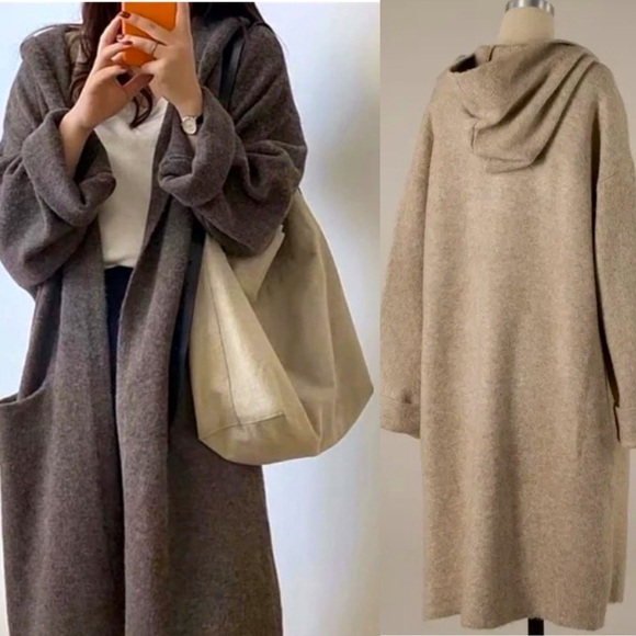 6449. 🛑AT COST Miracle Tan POCKETED OVERSIZE Hood Maxi Cardigan Coat sweater - Picture 1 of 4